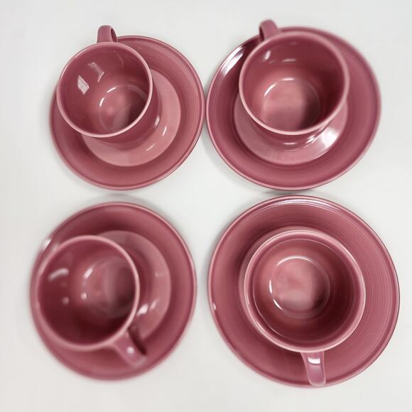 Nancy Calhoun Cup Saucer Set of 4 Solid Dark Rose Pink VTG Stoneware Japan EUC - Picture 4 of 10